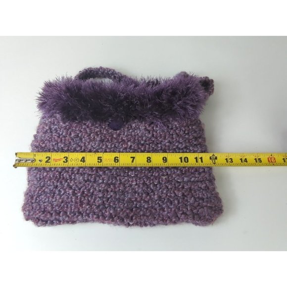 Vintage Crochet Knitted Purple Shoulder Bag Buttoned Single Strap Handmade - Picture 7 of 8